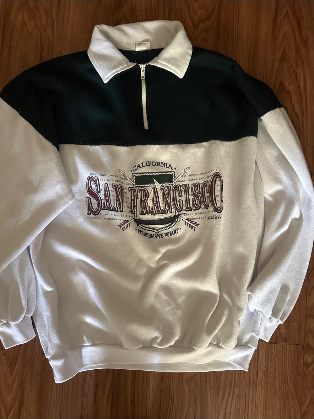 San Francisco Graphic Quarter-Zip Pullover in Green & White